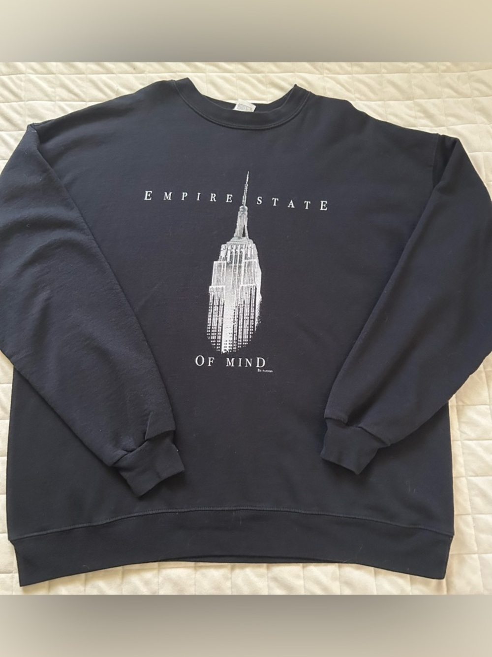 “Empire State of Mind” black fleece crewneck sweatshirt. Hanes Ecosmart Mens XL